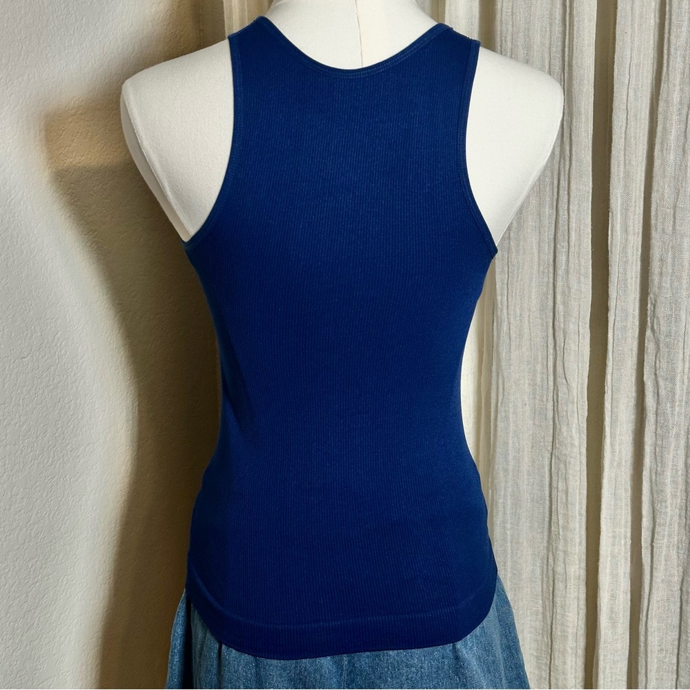 Blue Ribbed High Neck Tank Top – Small - Picture 3 of 3